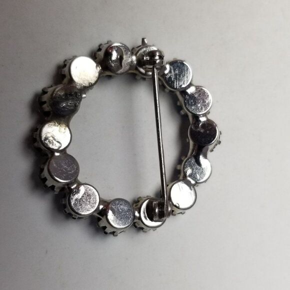 Vintage Sparkly Blue Two Tone Rhinestone Circle Brooch, AB Lapel Pin, Estate - Picture 4 of 6